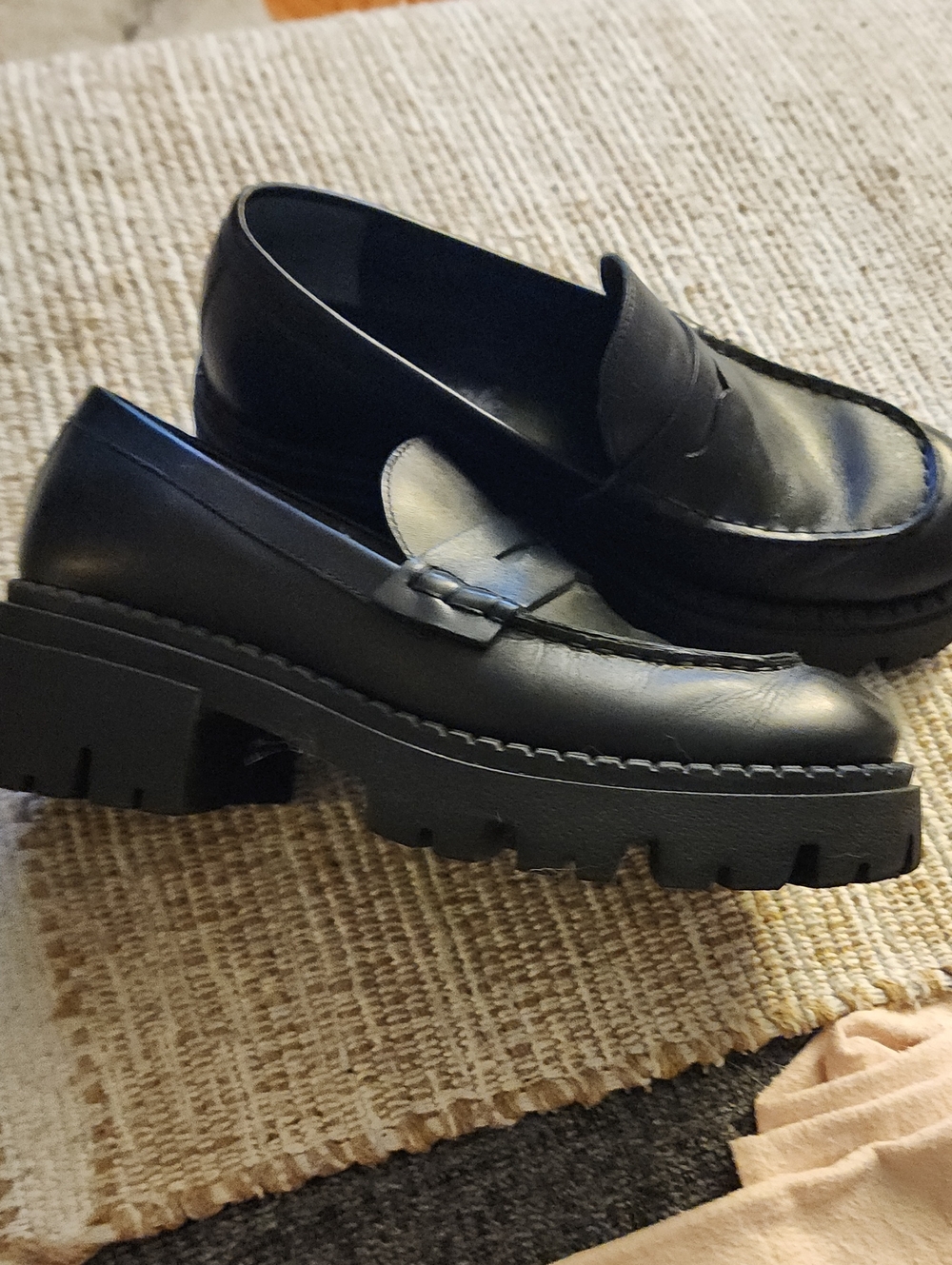 Super Cute Free People Black Chunky Lug Penny Loafers Size 27.5